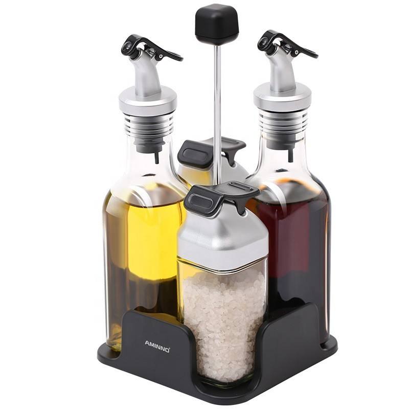 4 Piece Oil Dispensers and Shakers with Holder Set