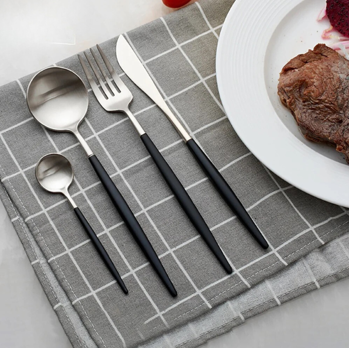 Sleek Cutlery Set - Silver with Black Handle