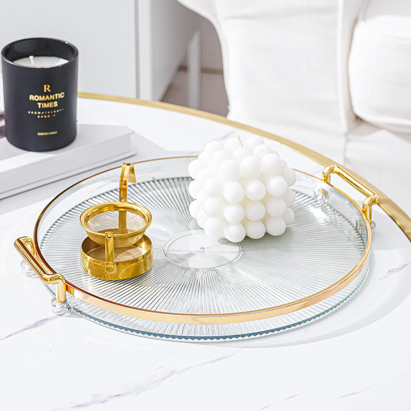 Plastic Round Tray with Gold Rim - Transparent