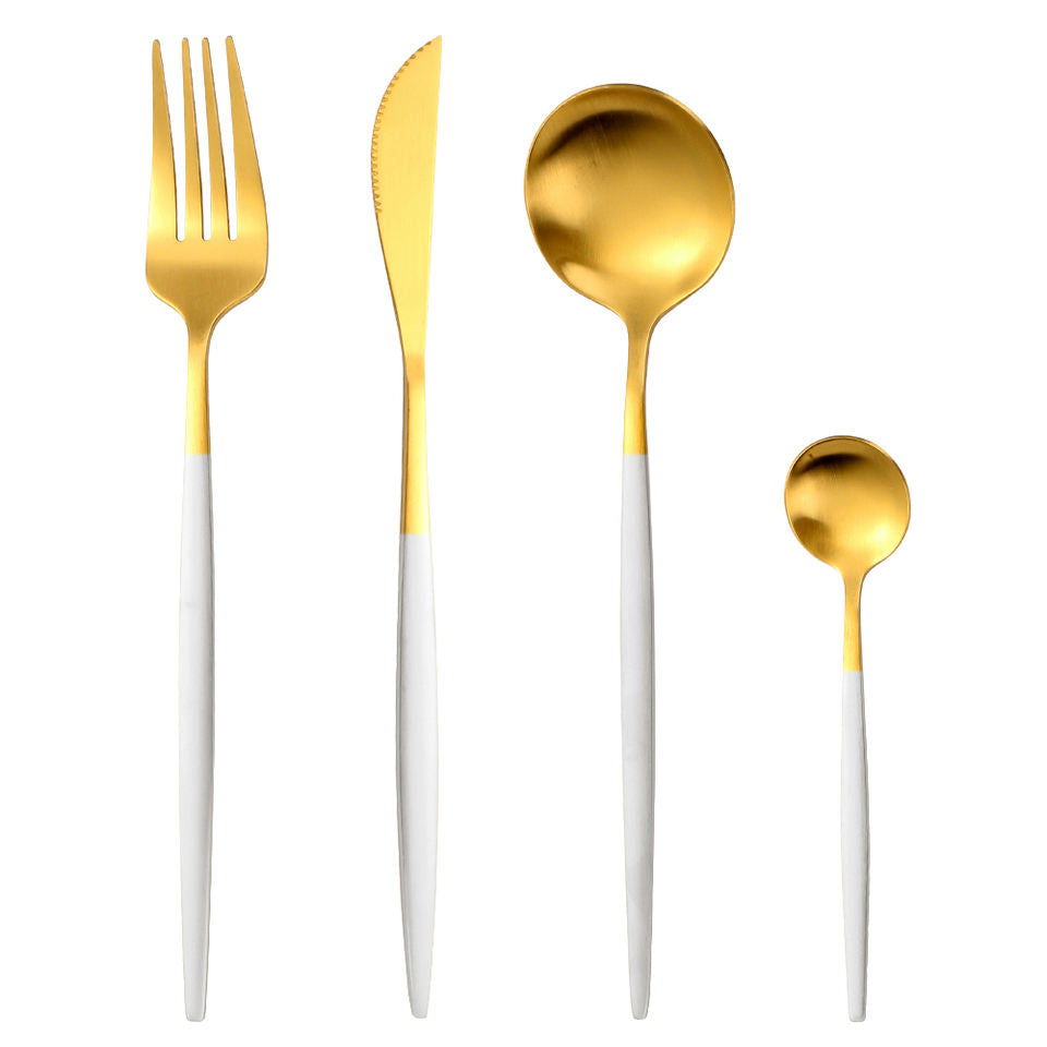 Sleek Cutlery Set - Gold with White Handle