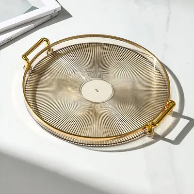 Plastic Round Tray with Gold Rim - Gold