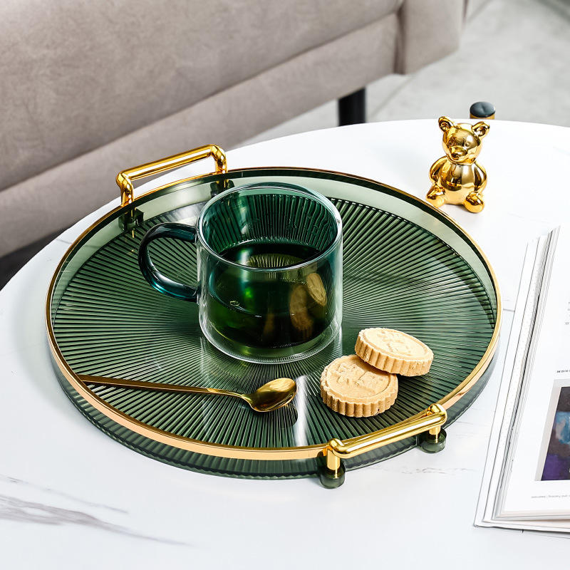 Plastic Round Tray with Gold Rim - Green