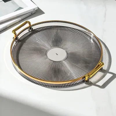 Plastic Round Tray with Gold Rim - Gray