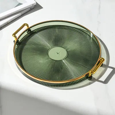 Plastic Round Tray with Gold Rim - Green