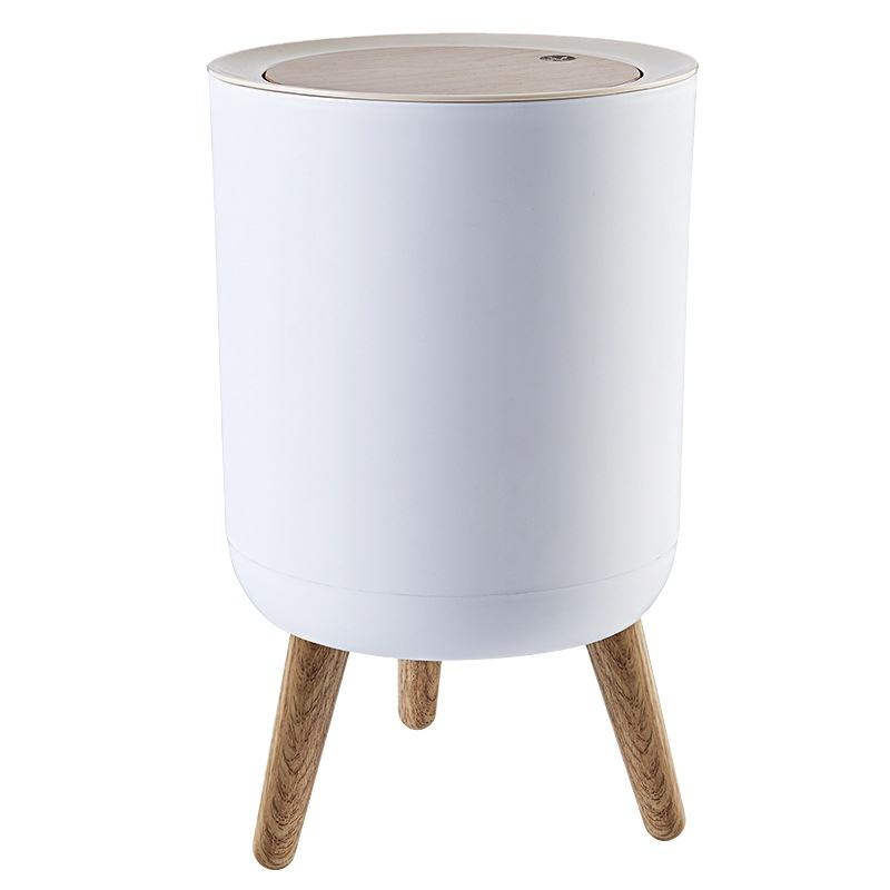 Plastic Trash bin with Pop Up Cover & Wooden-Styled Legs