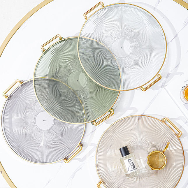 Plastic Round Tray with Gold Rim - Gray