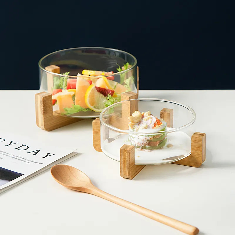 Glass Bowl with Wooden Base