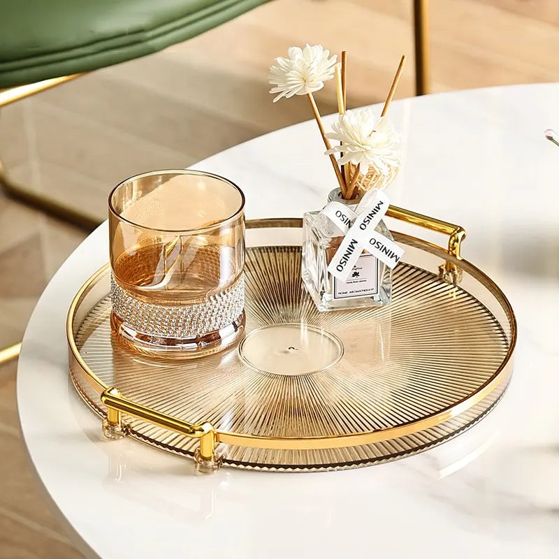 Plastic Round Tray with Gold Rim - Gold