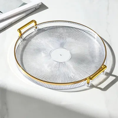 Plastic Round Tray with Gold Rim - Transparent