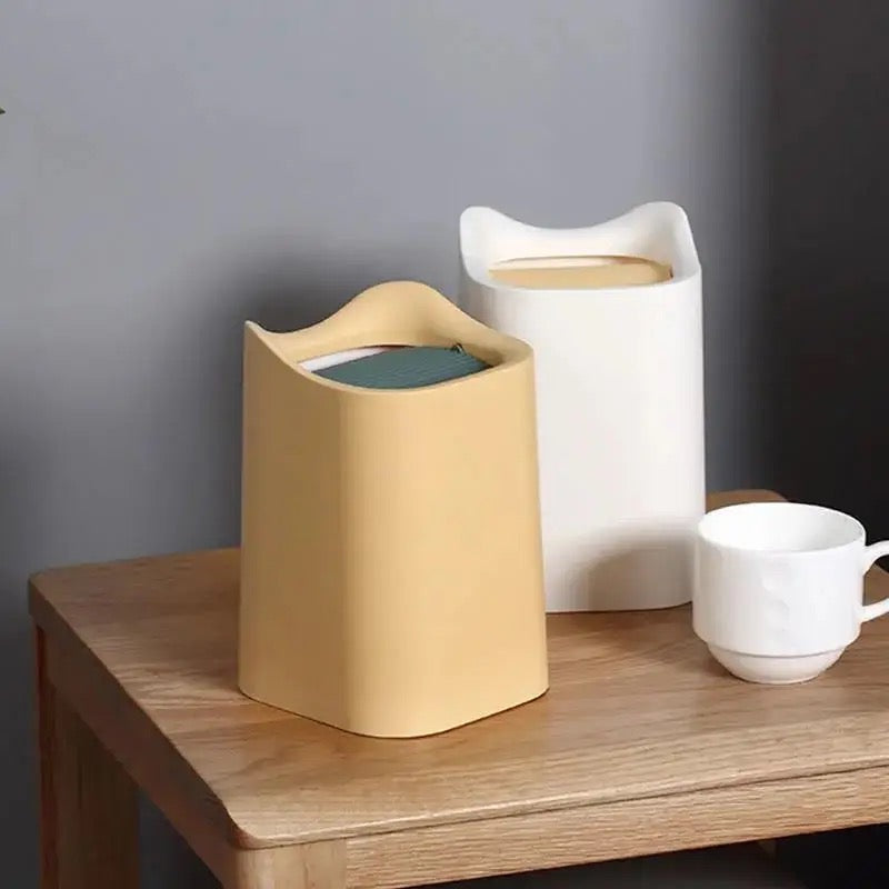 Tabletop Trash Bin - White and Yellow