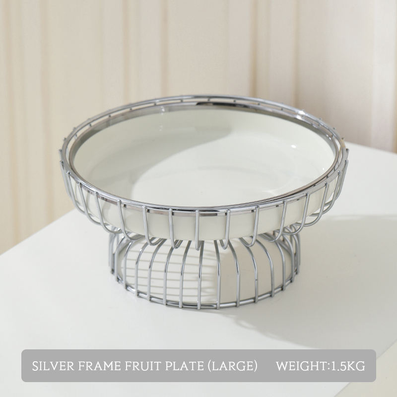 Ceramic Fruit Plate with Silver Metal Stand