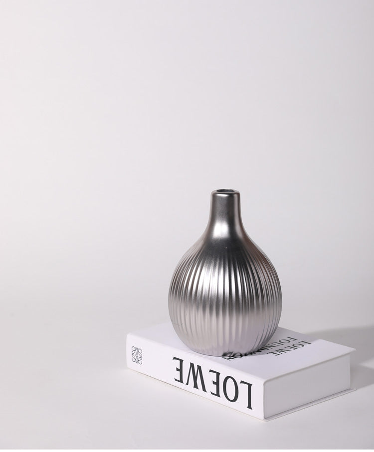 Bottle Shaped Ceramic Vase - Silver