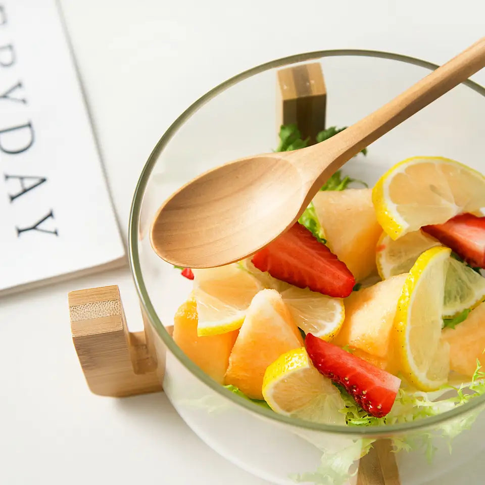 Glass Bowl with Wooden Base