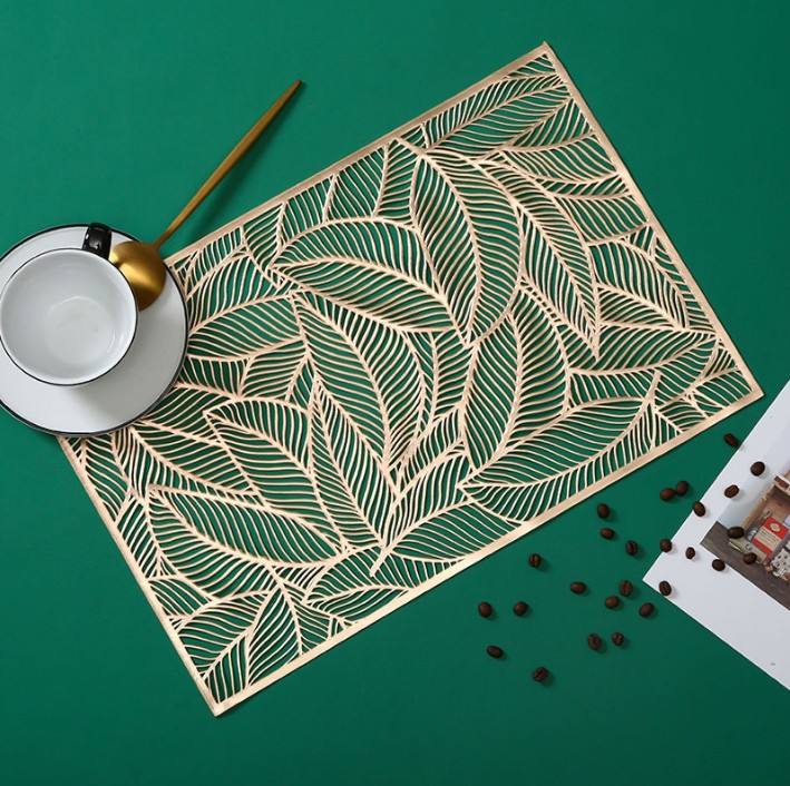 Placemat - Rectangular Leaf Design - Gold