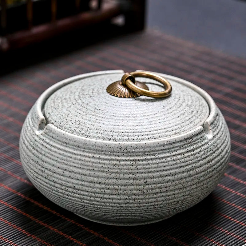 Ceramic Ashtray with Lid - Light Green