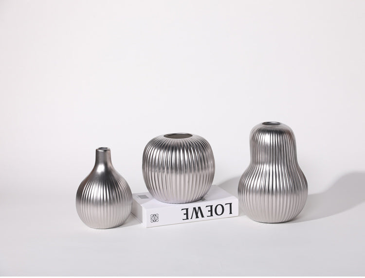 Bottle Shaped Ceramic Vase - Silver