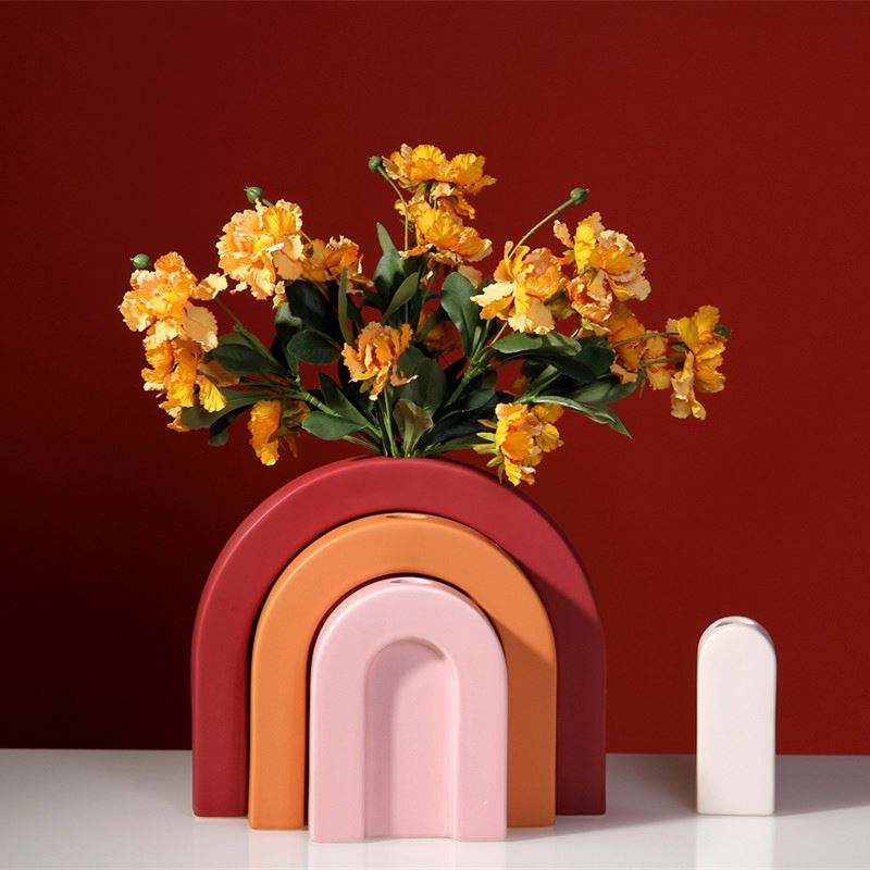 Arched XL Tabletop Ceramic Vase - Burgundy