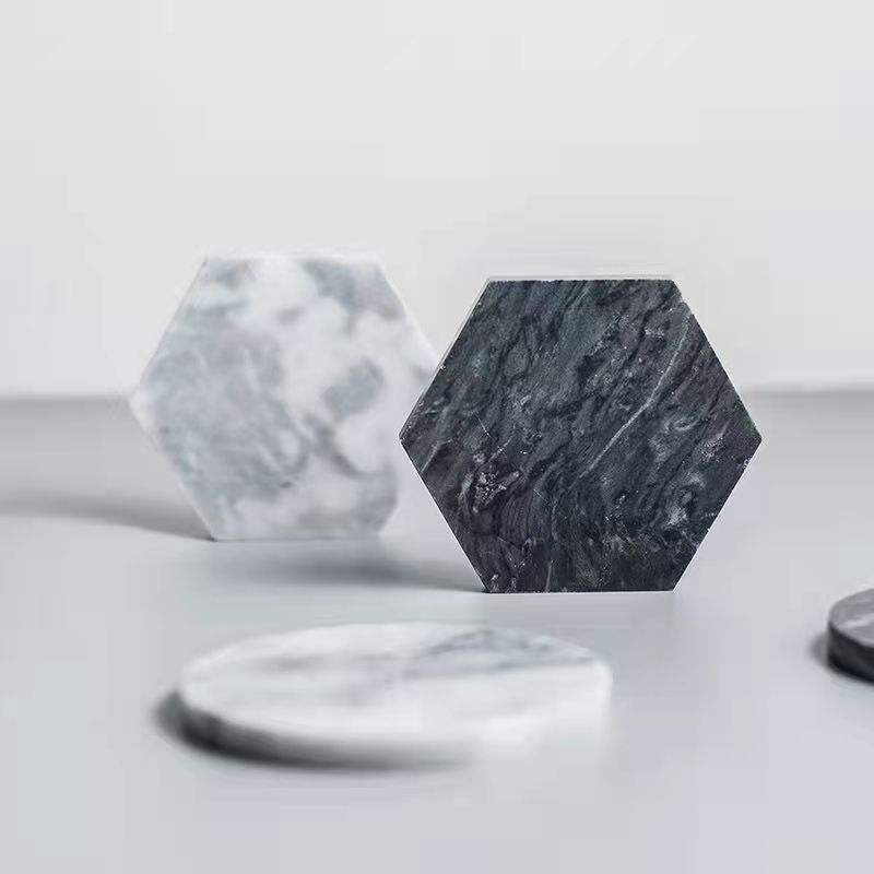 Marble Coaster - Hexagon - Black