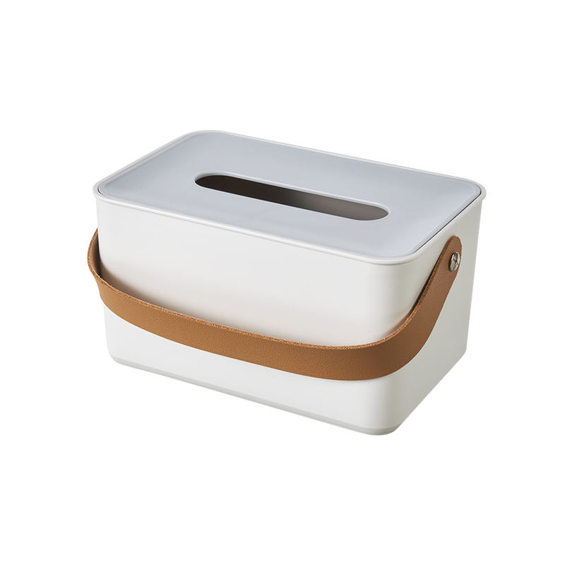 Plastic Tissue Box with Leather Handle