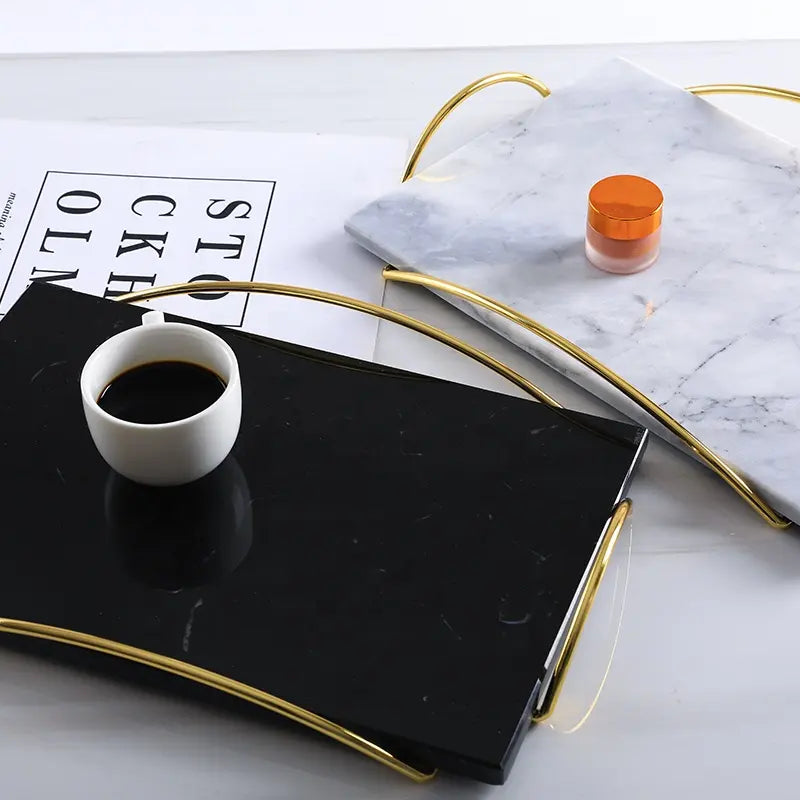 Marble Tray with Arc-Shaped Handles - Grey